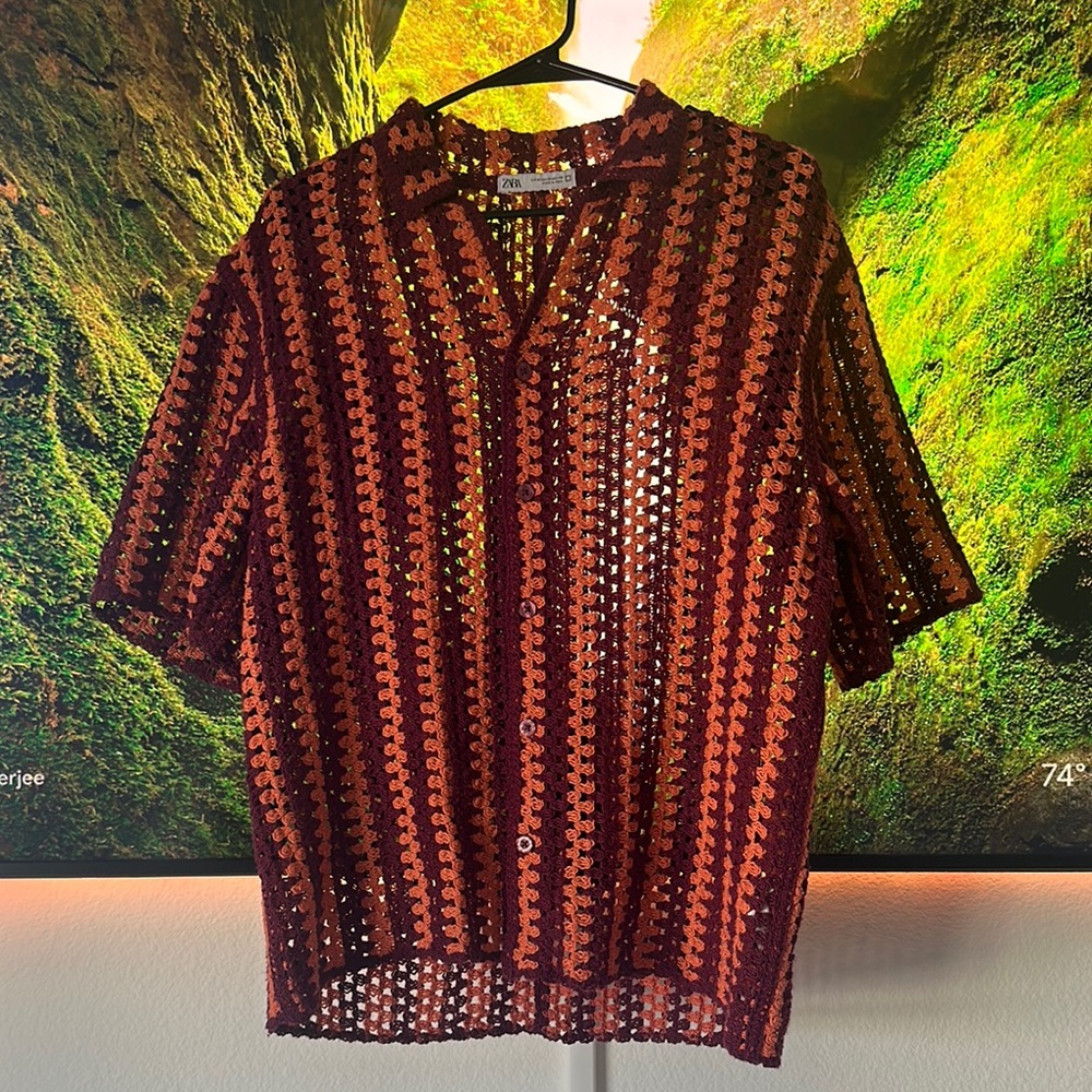 Zara Orange and Purple Casual Button Down Shirt